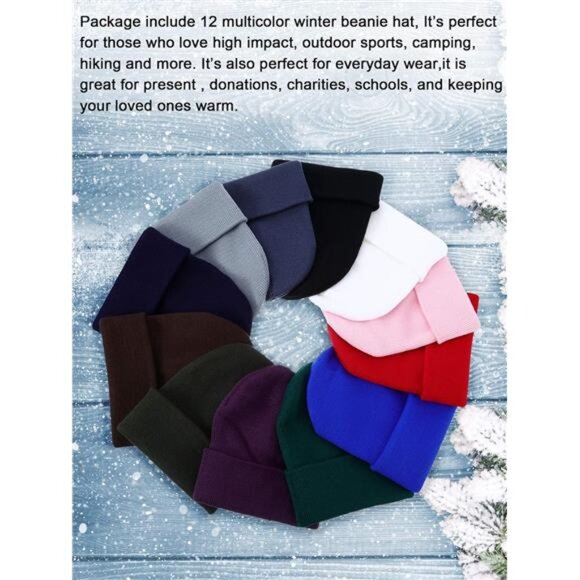 12 Pack Winter Beanie Hats Bulk Warm Knitted Cuffed Skull Cap for Men Women main image 6